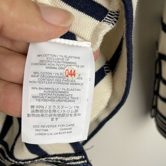 J Crew V-neck Varsity Sweater Cardigan Women's Med Navy White Stripe Nautical - Picture 9 of 12
